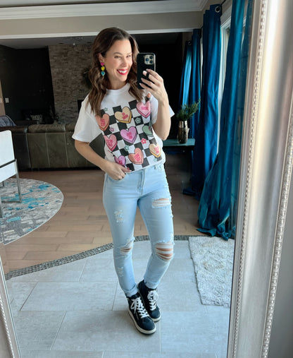 Checkerboard Conversation Hearts Graphic T-Shirt