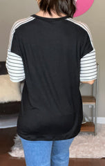 Black Tee with Striped Sleeves