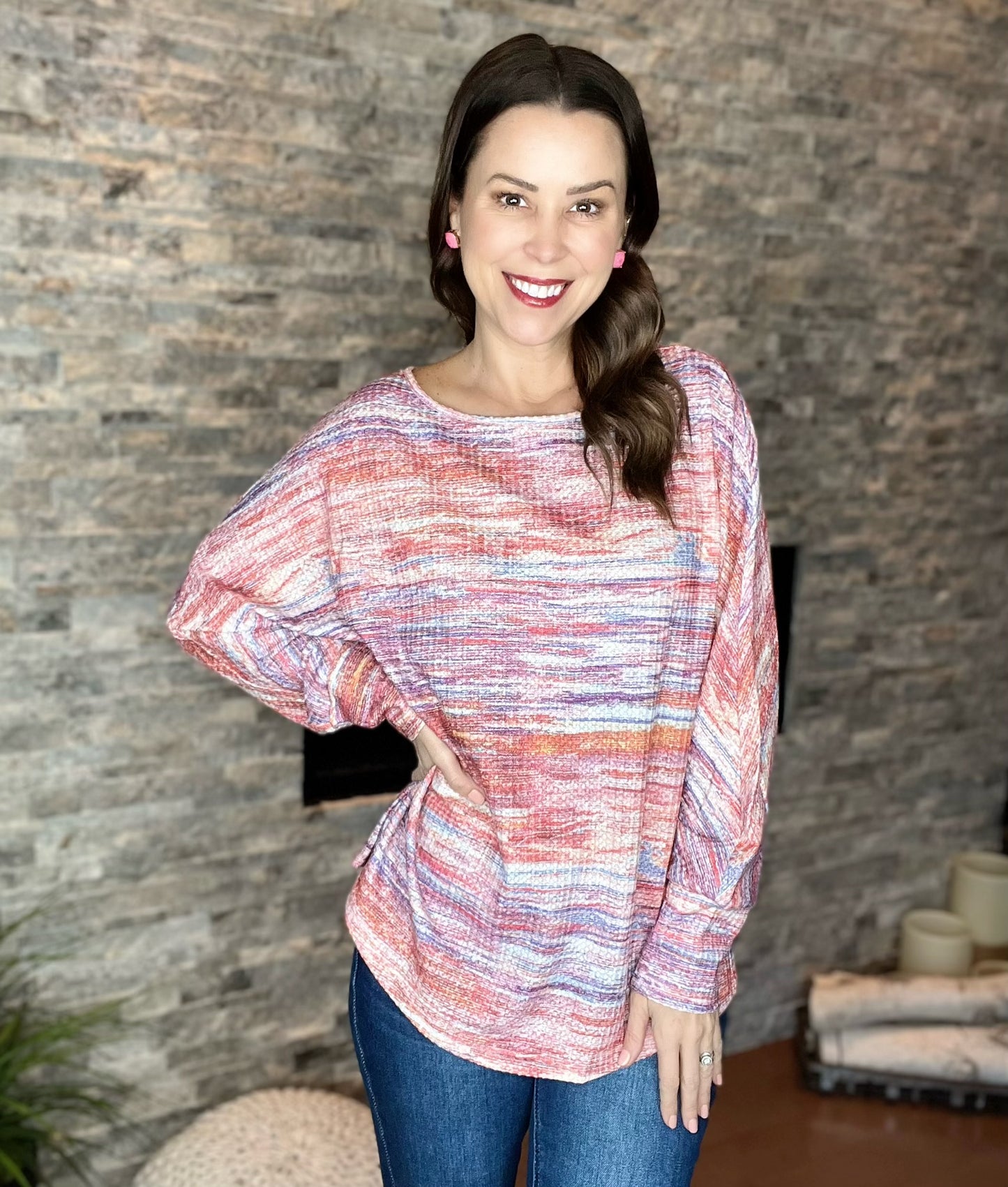 Multicolor Tie Dye Long Sleeve Top with FREE NECKLACE