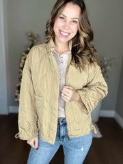 Khaki Zip Up Quilted Jacket with Front Pockets