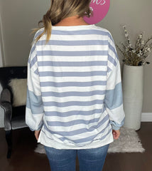 GREY Stripe Drop Shoulder Striped Pullover Sweatshirt