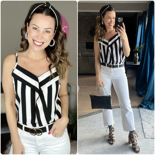 Black and White Stripe Print Cami Top