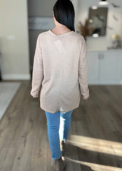 Nude Drop Shoulder Waffle Knit Button up Top