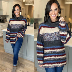 Charcoal Multi-Colored Striped Knit Sweater