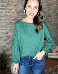 Green 3/4 Pleated Sleeve Casey Top
