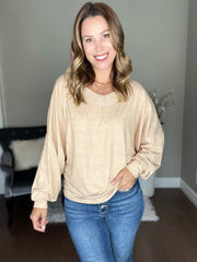 Khaki Tie Back Long Dolman Sleeve Casual Top