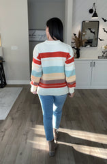 Burnt Orange Drop Shoulder Striped Sweater