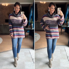 Charcoal Multi-Colored Striped Knit Sweater