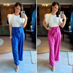 Berry Pink Solid Waist Tie Palazzo Pants