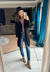 Black Long Sleeve Button Up Hollowed Cardigan