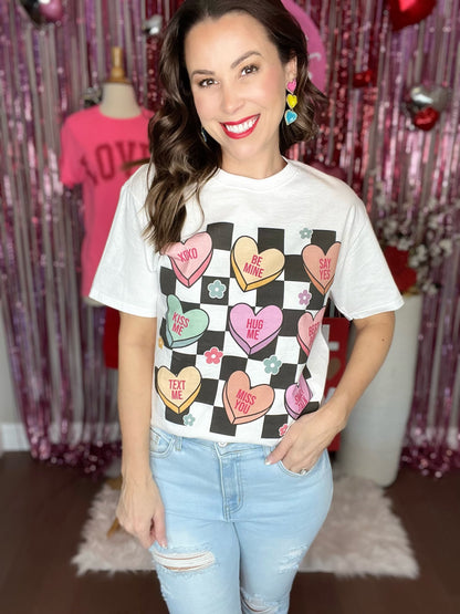 Checkerboard Conversation Hearts Graphic T-Shirt