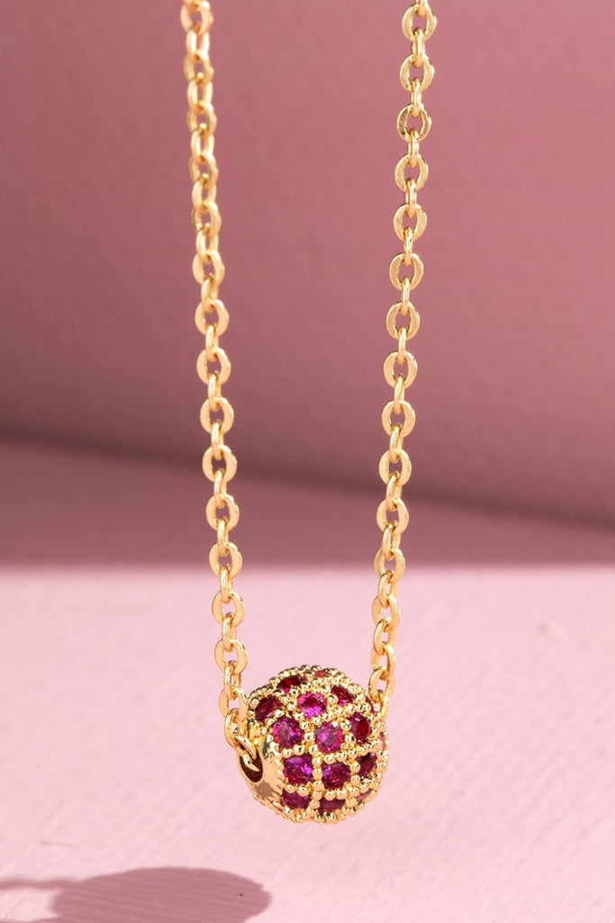 FUCHSIA/RED Brass with Cubic Zirconia Ball Necklace