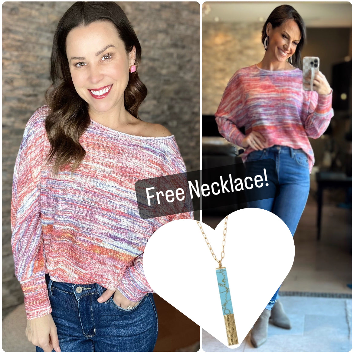 Multicolor Tie Dye Long Sleeve Top with FREE NECKLACE