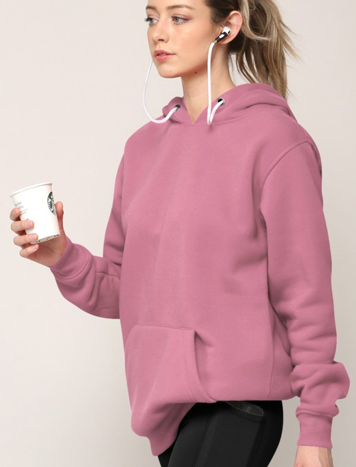 Dusty Pink Hoodie with Air Pod Strap