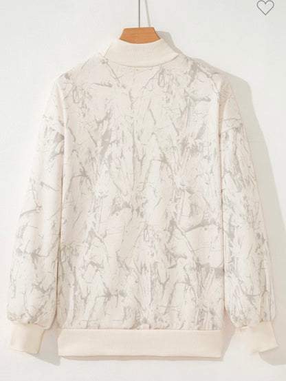 Beige Camo Mock Neck Baggy Sweatshirt