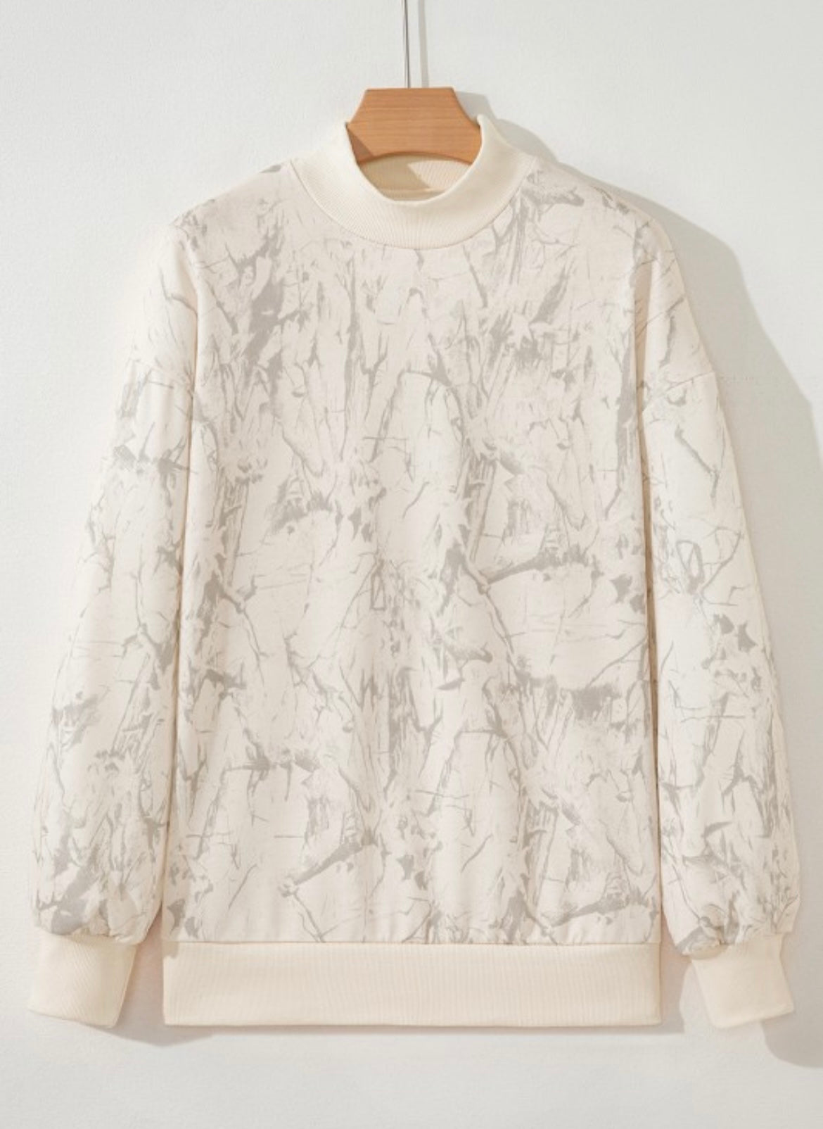 Beige Camo Mock Neck Baggy Sweatshirt