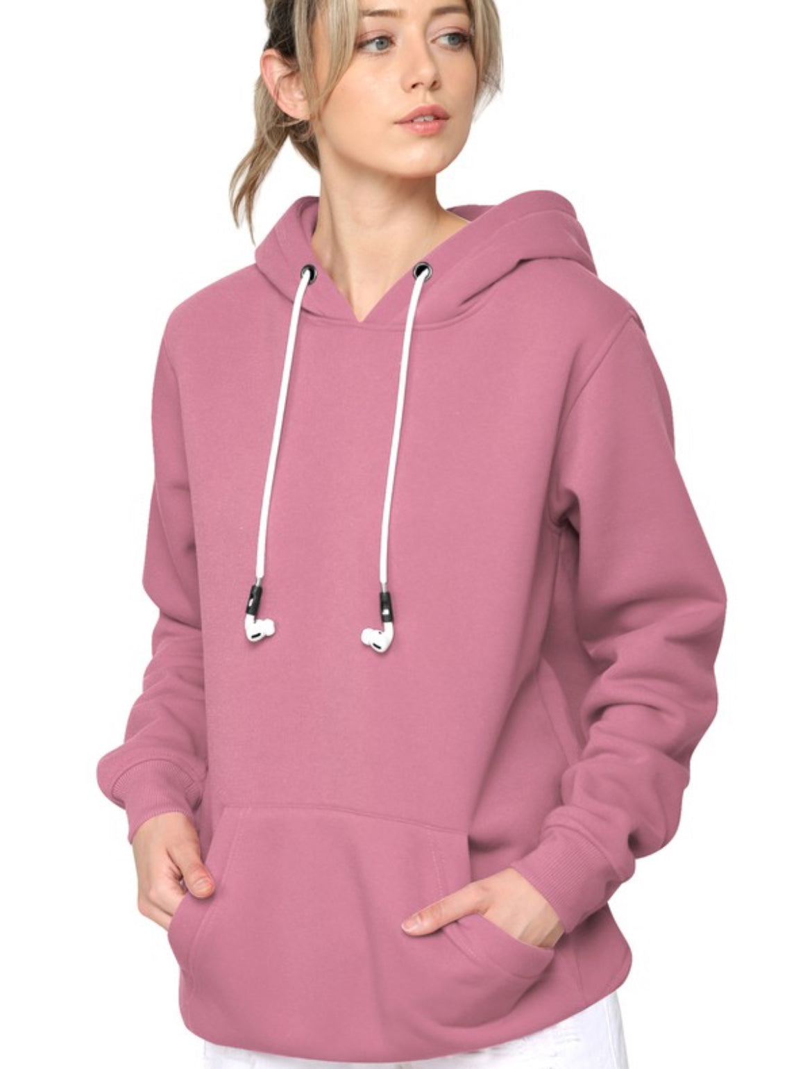 Dusty Pink Hoodie with Air Pod Strap