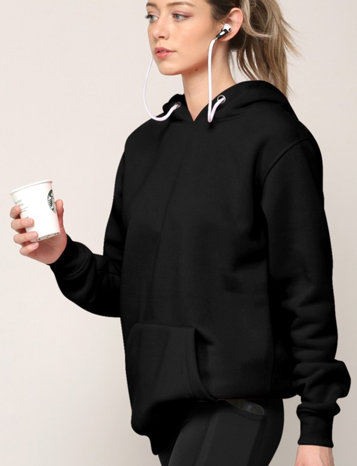 Black Hoodie with Air Pod Strap