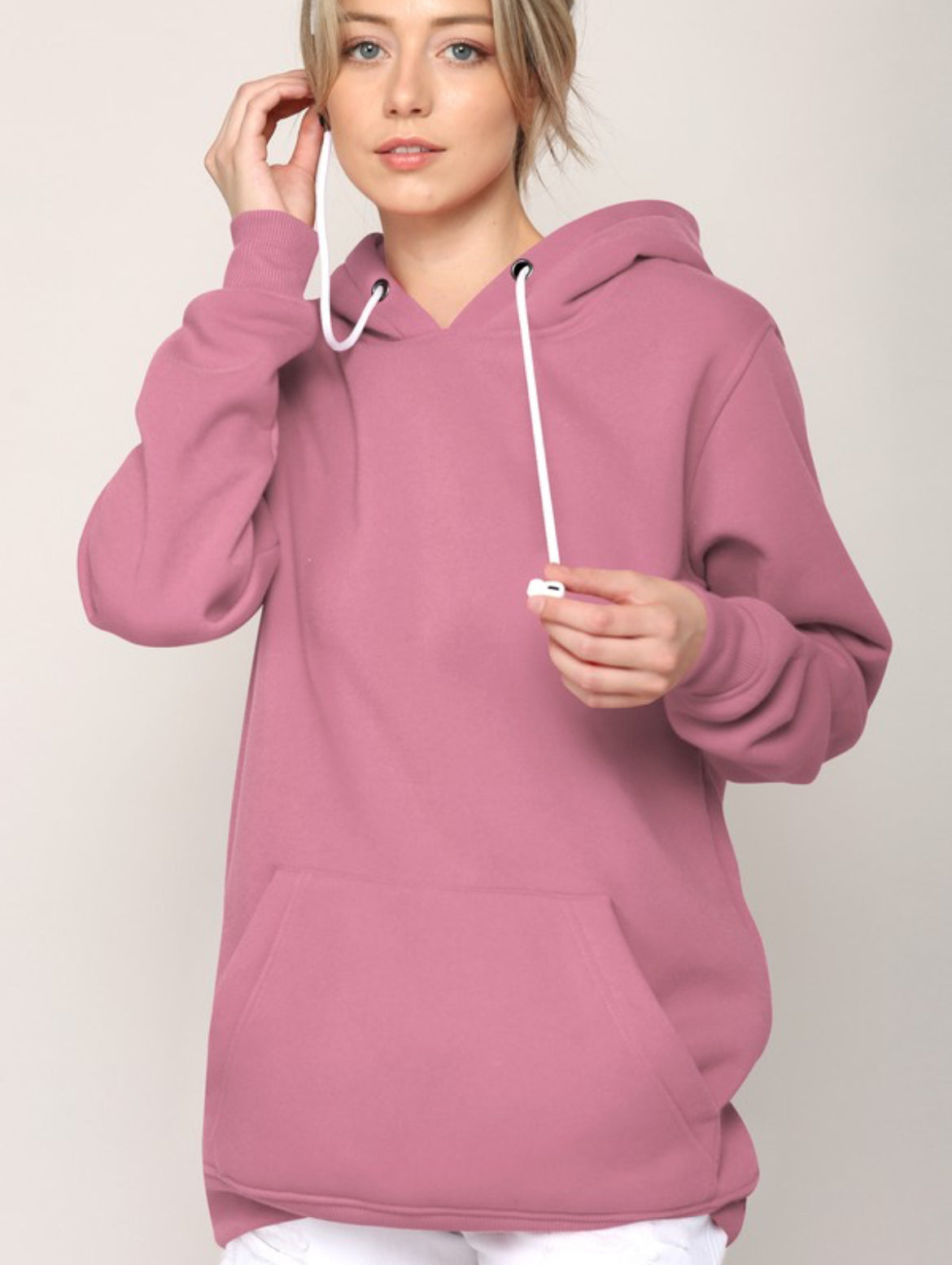 Dusty Pink Hoodie with Air Pod Strap