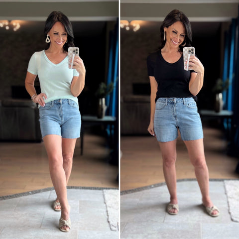 Medium Denim High Rise Mom Shorts