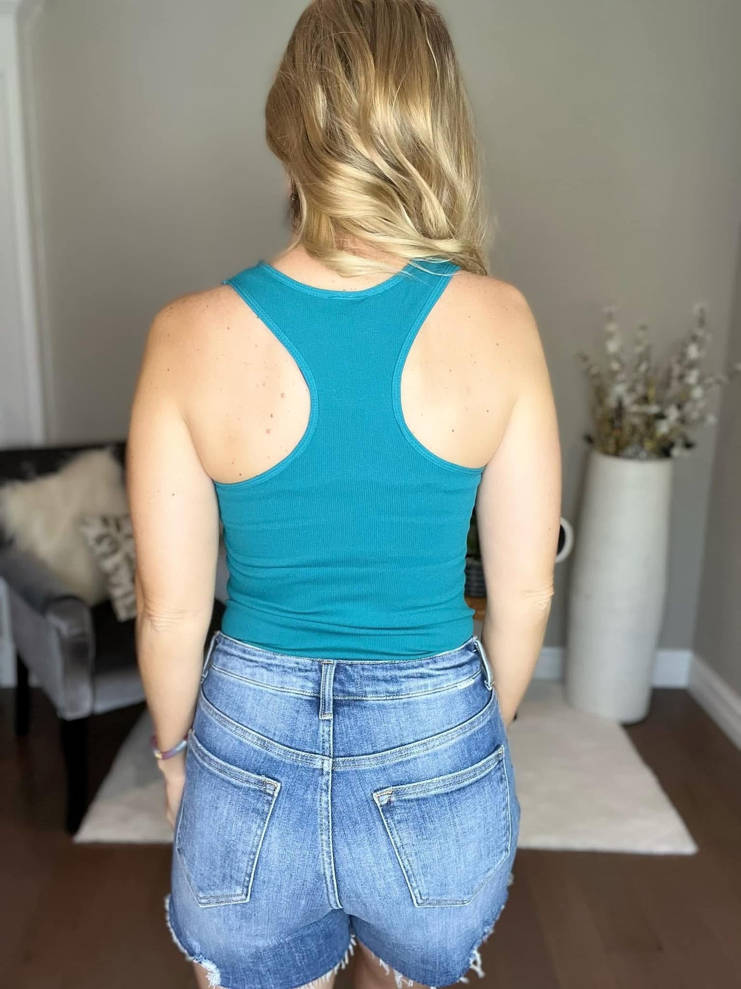 Teal Seamless Tank Top with Racer Back One Size