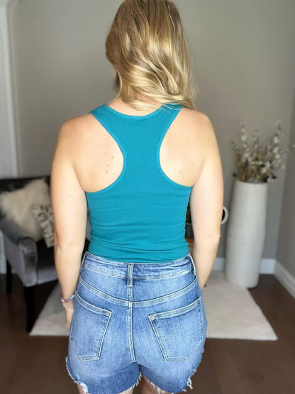 Teal Seamless Tank Top with Racer Back One Size