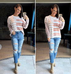 Stripe Blocked Drop Shoulder Slouchy Sweater