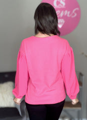 Rose Long Balloon Sleeve Splicing Textured Top
