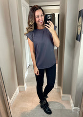 Grey Studded Short Sleeve Top