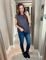 Grey Studded Short Sleeve Top