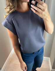 Grey Studded Short Sleeve Top