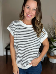 Black and White Women's Striped Round Neck Loose Knit Top