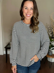 Black and White Striped Drop Shoulder Top