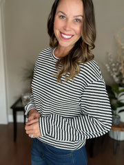 Black and White Striped Drop Shoulder Top