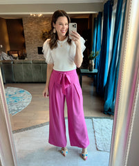 Berry Pink Solid Waist Tie Palazzo Pants