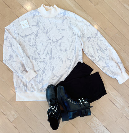 Beige Camo Mock Neck Baggy Sweatshirt