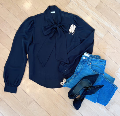 Black Neck Tie Chiffon Blouse