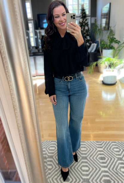 Black Neck Tie Chiffon Blouse