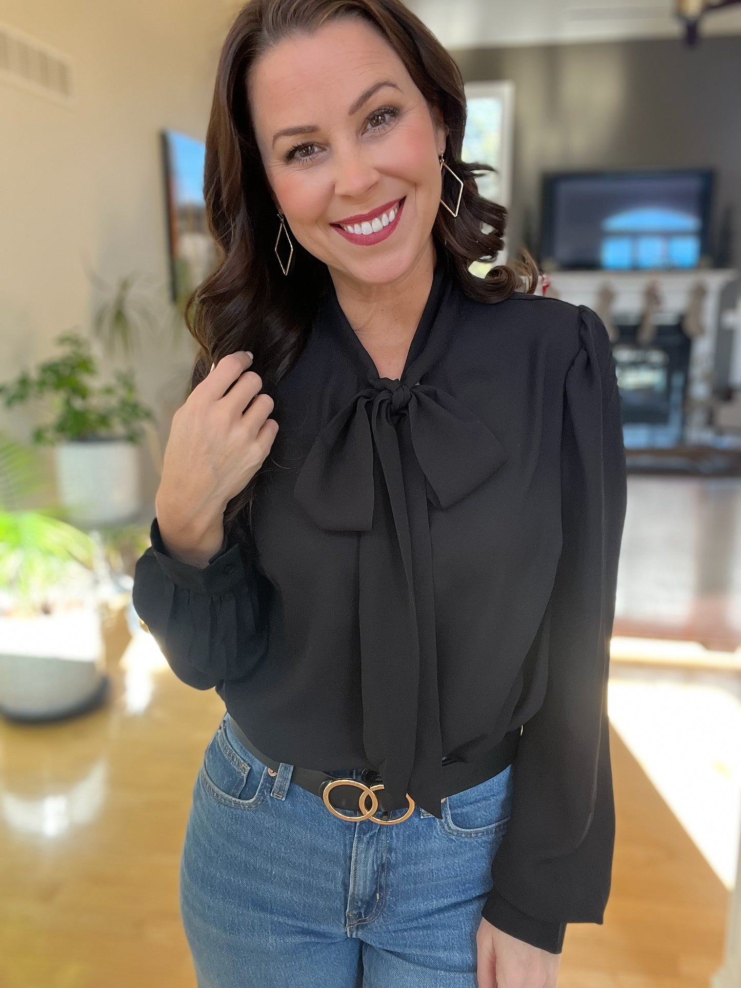 Black Neck Tie Chiffon Blouse