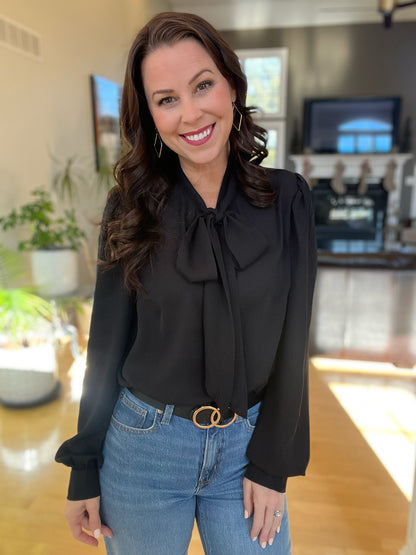 Black Neck Tie Chiffon Blouse