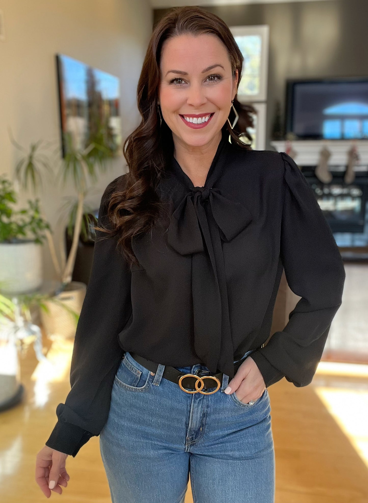 Black Neck Tie Chiffon Blouse