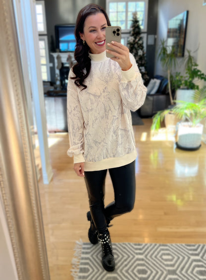 Beige Camo Mock Neck Baggy Sweatshirt