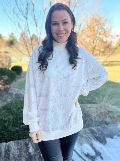 Beige Camo Mock Neck Baggy Sweatshirt