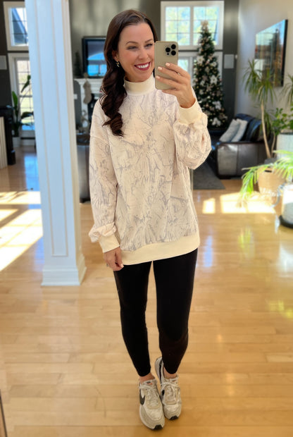 Beige Camo Mock Neck Baggy Sweatshirt