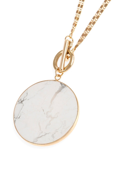 WHITE NATURAL STONE PENDANT CHAIN LAYERED NECKLACE