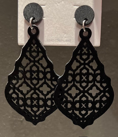 Black Wood Moroccan Style Dangle Earring
