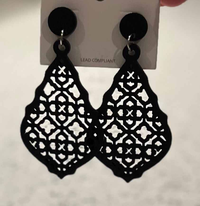 Black Wood Moroccan Style Dangle Earring