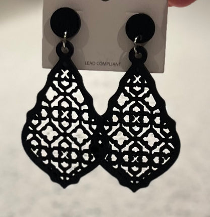 Black Wood Moroccan Style Dangle Earring