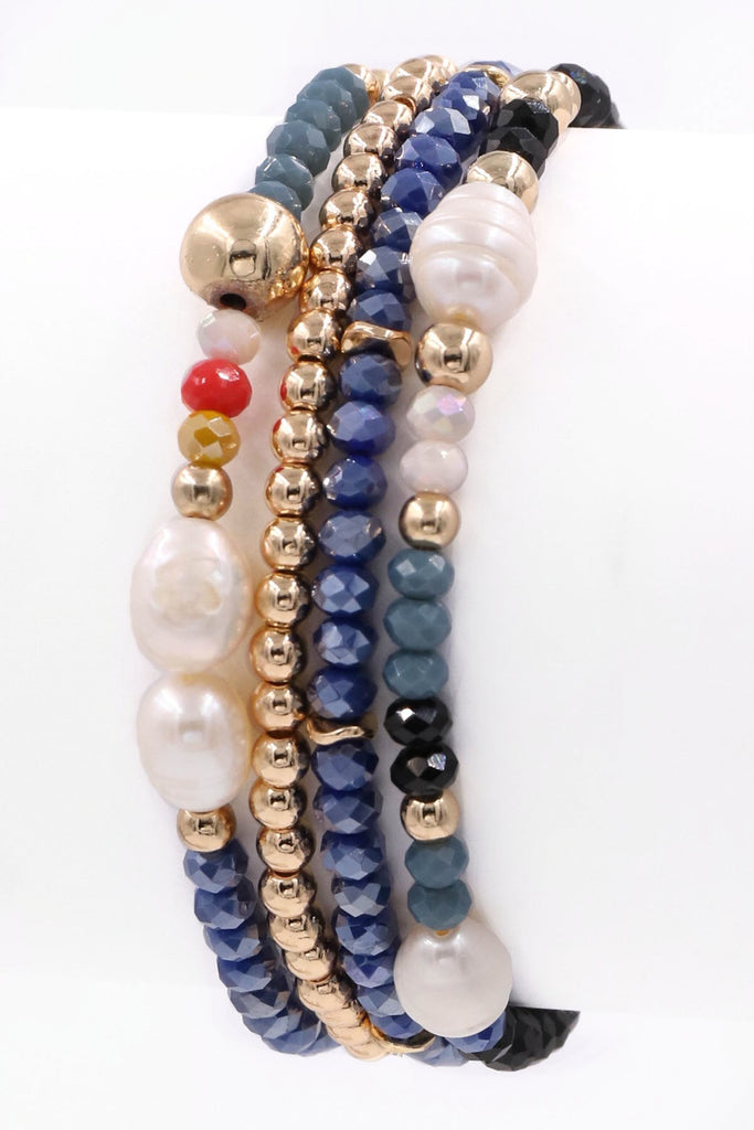 Blue Cream Pearl Bracelet Set
