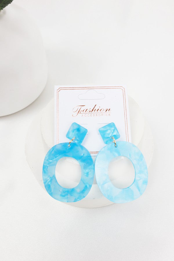 Blue Marble Acrylic Hoop Earrings